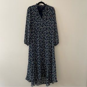 Banana Republic- Navy Floral Button-Up Midi Dress
